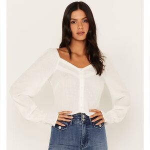 NWT IdyllWind by Miranda Lambert Button-Front Swiss Dot Blouse Ivory size Large